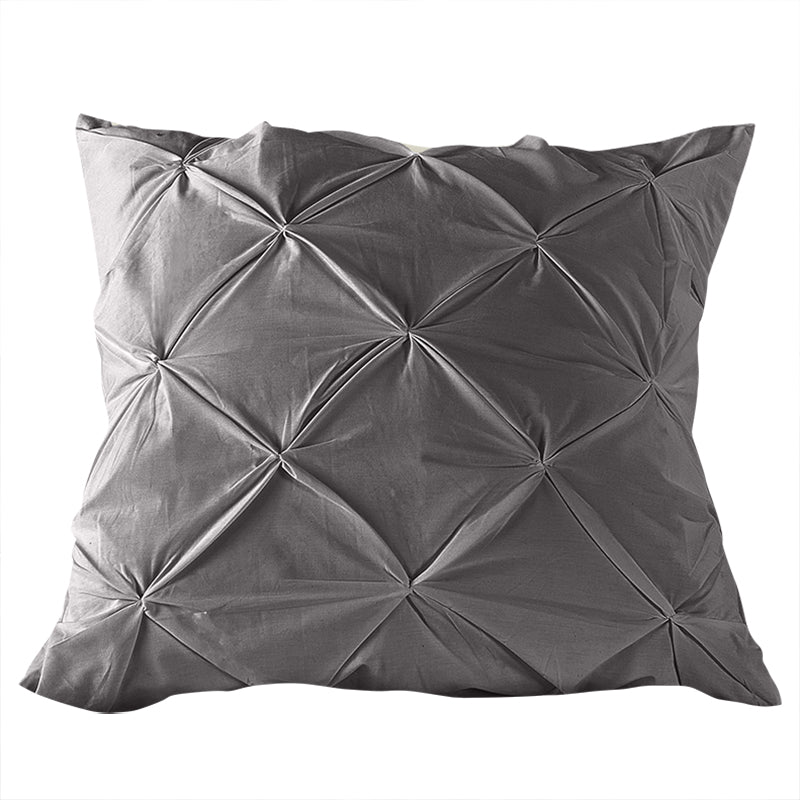 A Pair of 100% Cotton Steel Grey Diamond Pinch Pleated Euro Cushion Covers 65x65cm