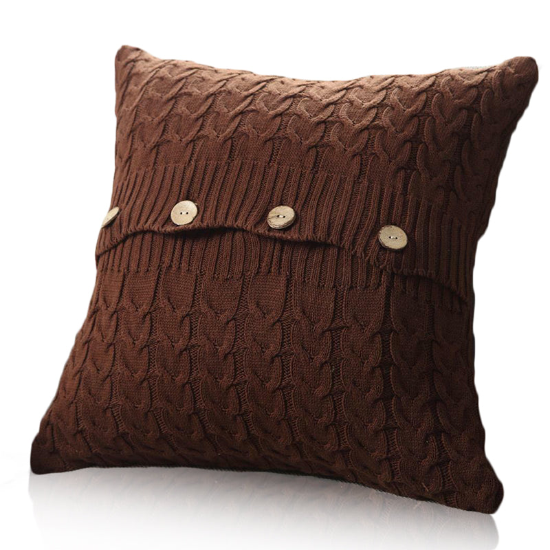 Home Decor Sofa Bed Knitted Pillow Cushion Cover Twisted stripes w buttons 45x45cm