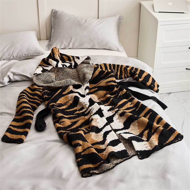 Winter Hooded Soft Warm Tiger Pattern Night Sleepwear Pyjamas Homewear Robe