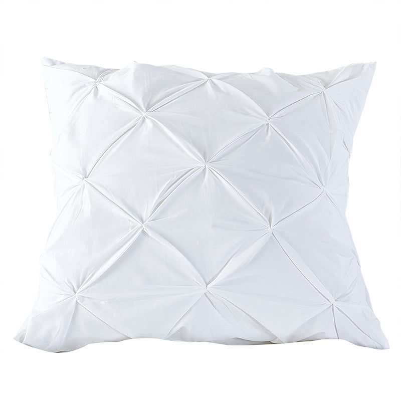 A Pair of Cotton White Diamond Pinch Pleated Euro Cushion Covers 65x65cm