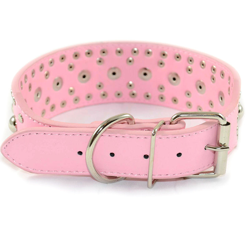 Pet Dog Leather Collar Mushroom Studs Adjustable Dog Collar Pink M L