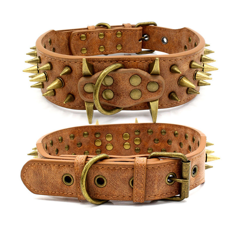New Dog Leather Collar Spiked & Studded Adjustable Dog Collar Rustic Brown