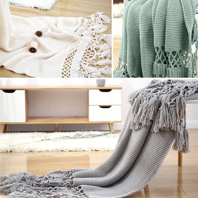 Knitted Acrylic Blanket Bed Sofa Tassel Throw Rug Blanket 125x180cm