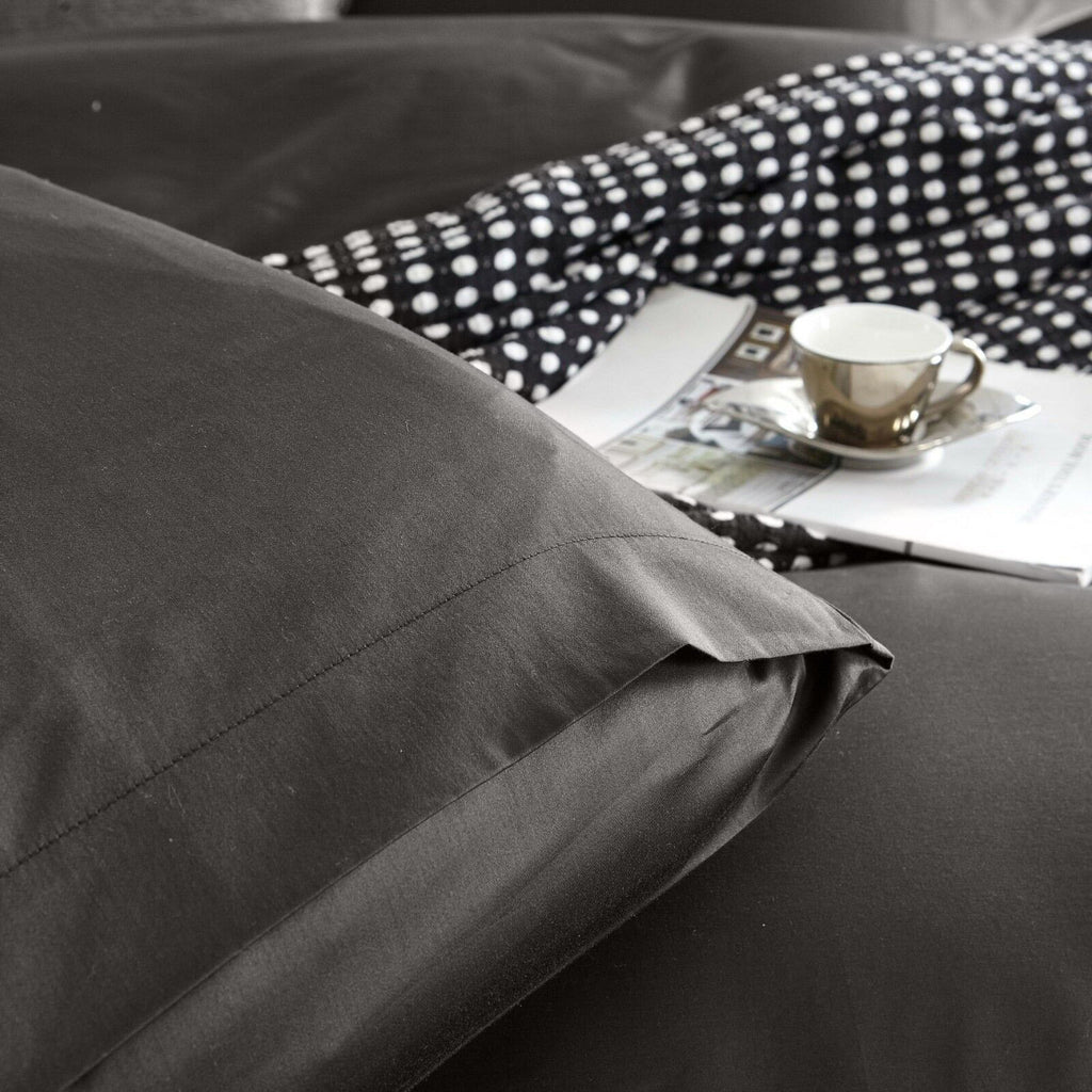 A Pair of 100% Cotton 650TC Sateen Pillowcases Dark Grey Colour 48x73cm