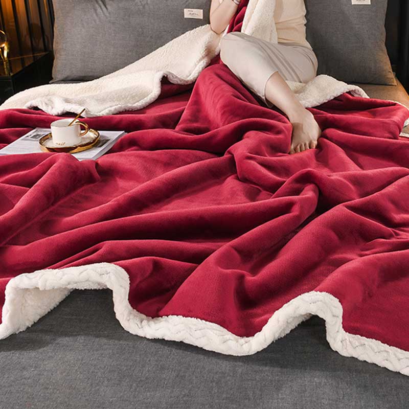 Large Ultimate Sherpa Blanket Luxurious Plush Throw Rug 200x230cm Red