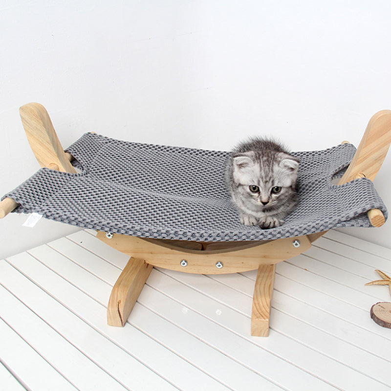 Pet Cat Hammock Solid Wood Breathable Mesh Bed Grey