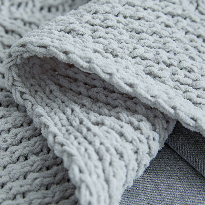 Soft Acrylic Knitted Blanket Feather PomPom Throw Rug 130x160cm