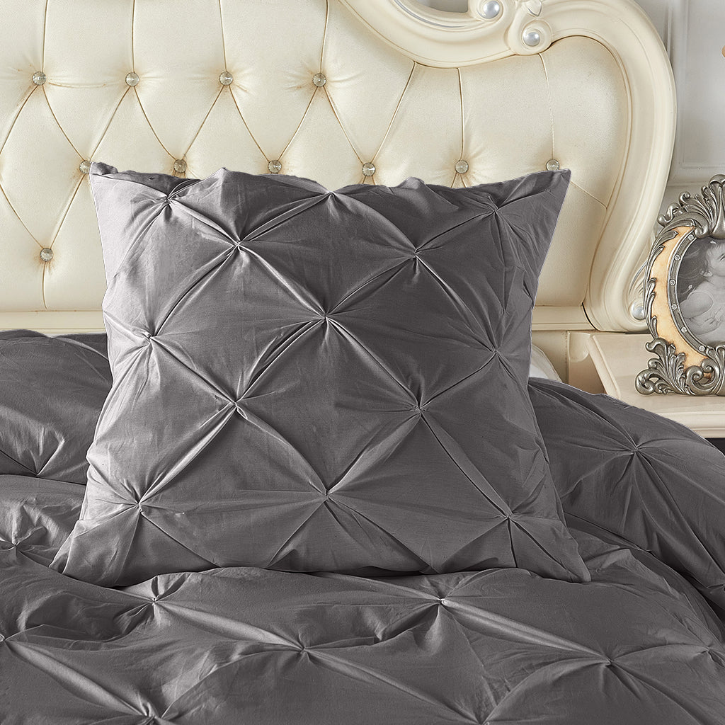 A Pair of 100% Cotton Steel Grey Diamond Pinch Pleated Euro Cushion Covers 65x65cm