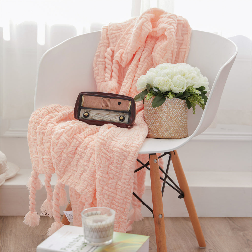 Tassel Acrylic Knitted Blanket 130x160cm Sofa Bed Home Decor Throw Rug