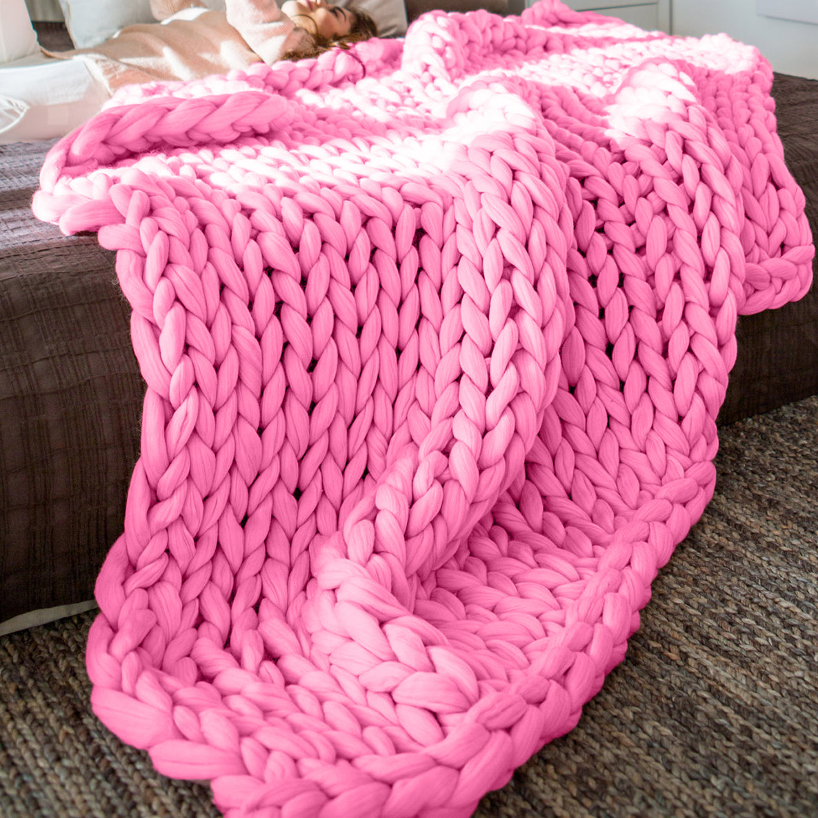 Blush Pink Chunky Knit Dusky Pink Knitted Throw Hand Knitted Thick