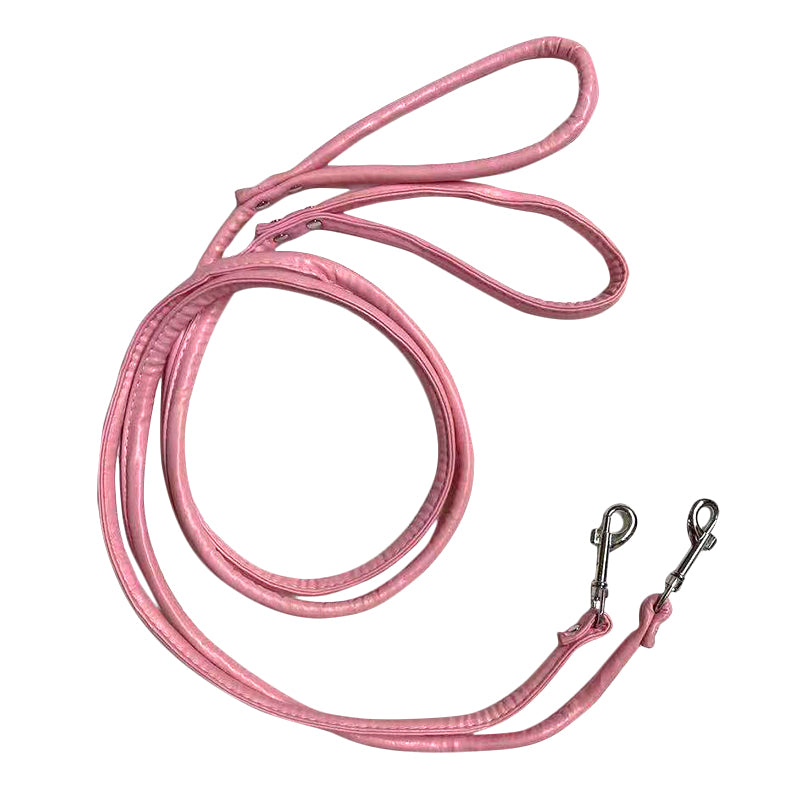 2 x Small Dog PU leather Leads Pup Pet Leashes Pink