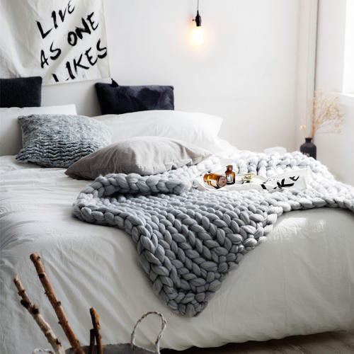 Hand Knitted Thick Acrylic Yarn Chunky Blanket Tight Knit Throw Rug 120x180cm Grey