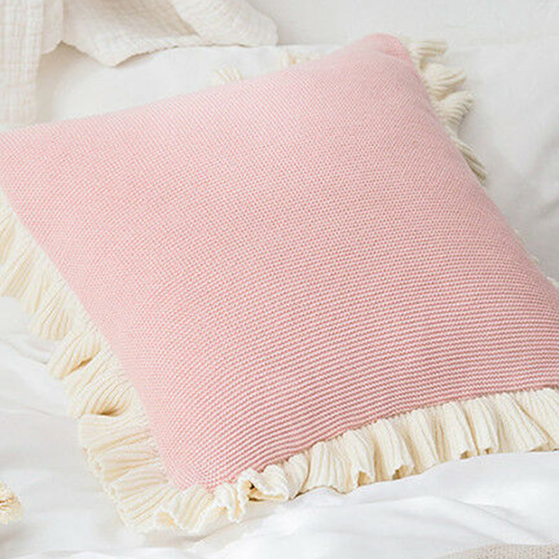 100% Cotton Knitted Lotus Flange Cushion Cover 45x45cm