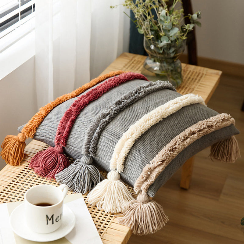 Soft Acrylic Knitted Tufted Tassel Style Cushion Pillow Cover 45x45cm