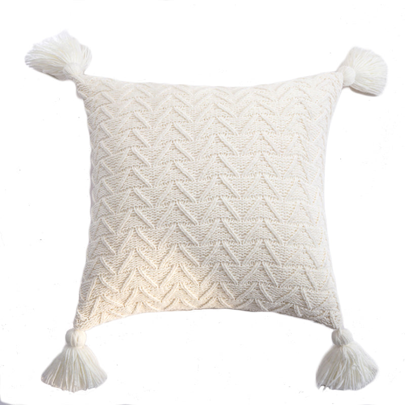Soft Chenille Knitted Tassel Square Cushion Pillow Cover 45x45cm
