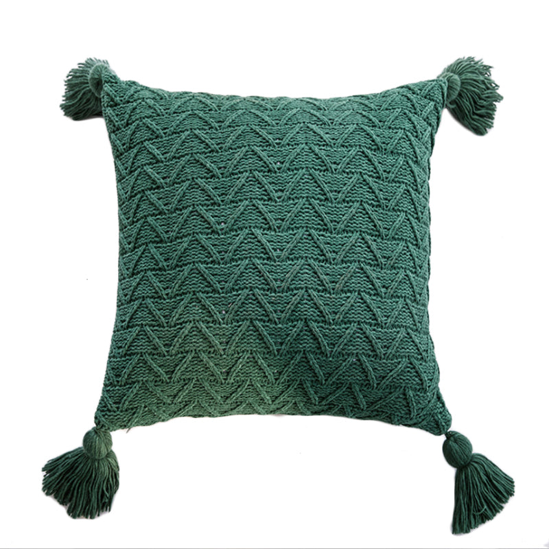 Soft Chenille Knitted Tassel Square Cushion Pillow Cover 45x45cm