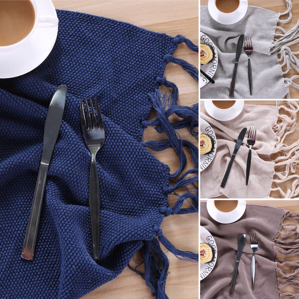 New Cotton Knitted Dining Table Placemat Chenille Tassels 40x50cm