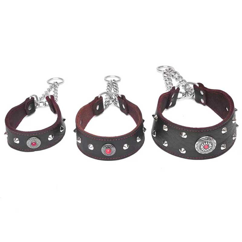 Top Quality Handmade Genuine Leather Adjustable Chain Studded Dog Collar