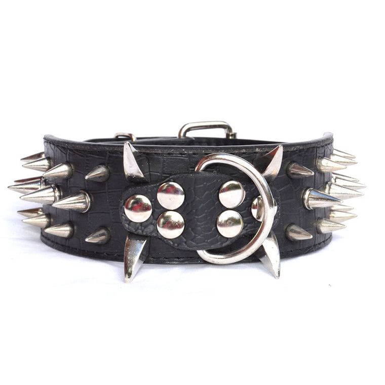 Pet Dog Leather Collar Spiked and Studded Adjustable Dog Collar Black M L