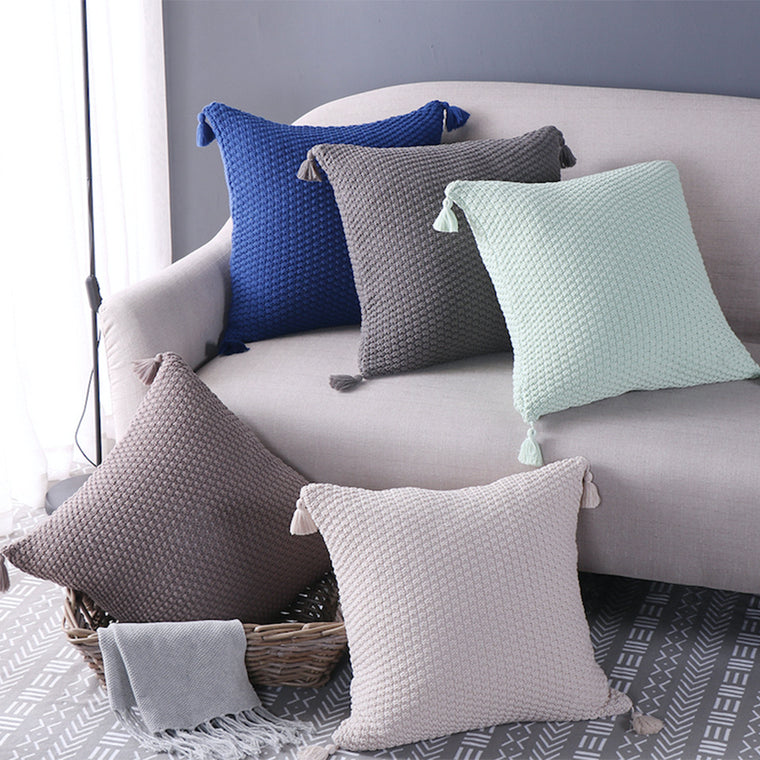 Premium Cotton Knitted Tassel Cushion Cover Home decor Pillow Cover 45x45cm