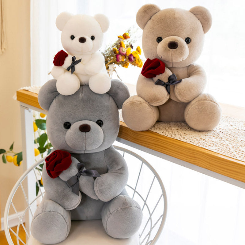 Super Soft Coral fleece Brown Bear Plush Toy Rose Wedding Valentine's day 50cm