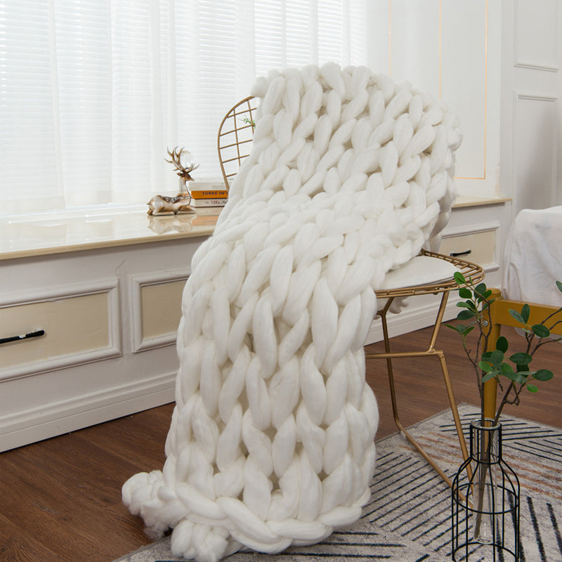 Hand Knitted Thick Acrylic Yarn Chunky Blanket Tight Knit Throw Rug 120x180cm White