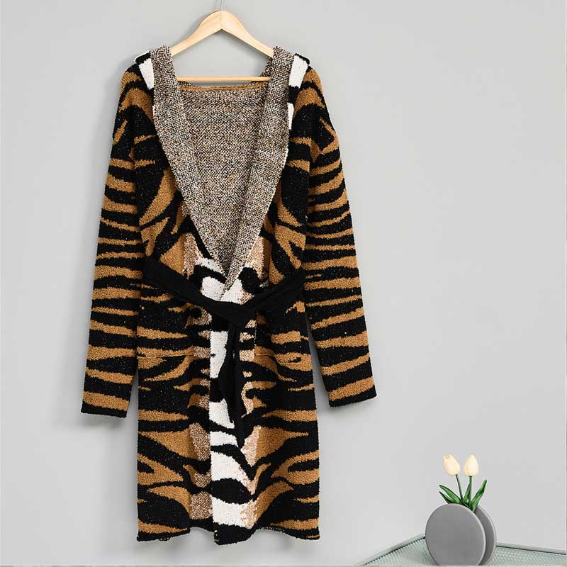 Winter Hooded Soft Warm Tiger Pattern Night Sleepwear Pyjamas Homewear Robe