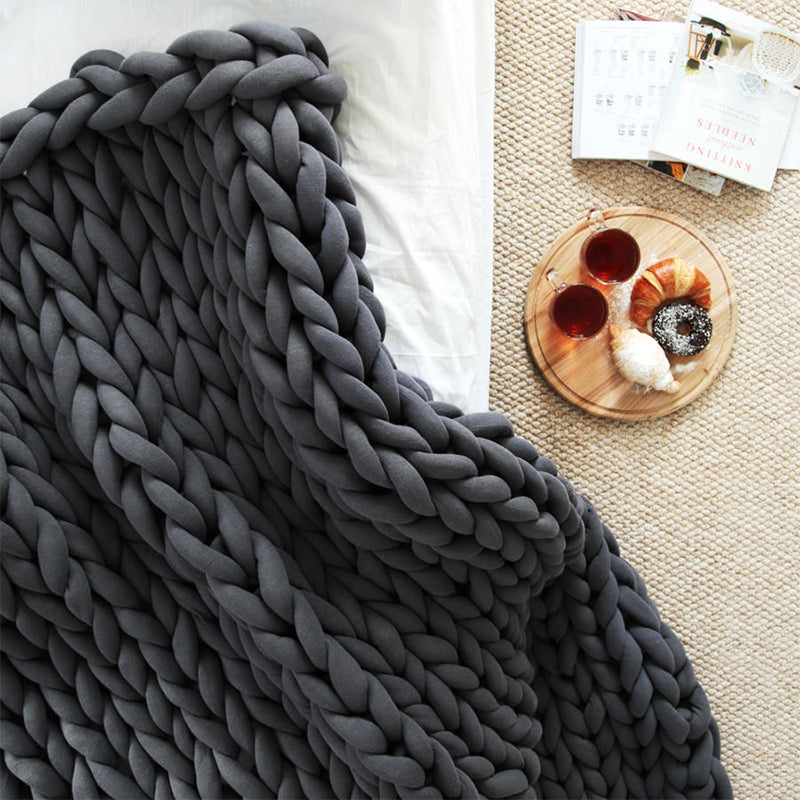 Hand Knitted Chunky Filled Tube Braid Weighted Blanket Throw Rug 110x180cm Charcoal