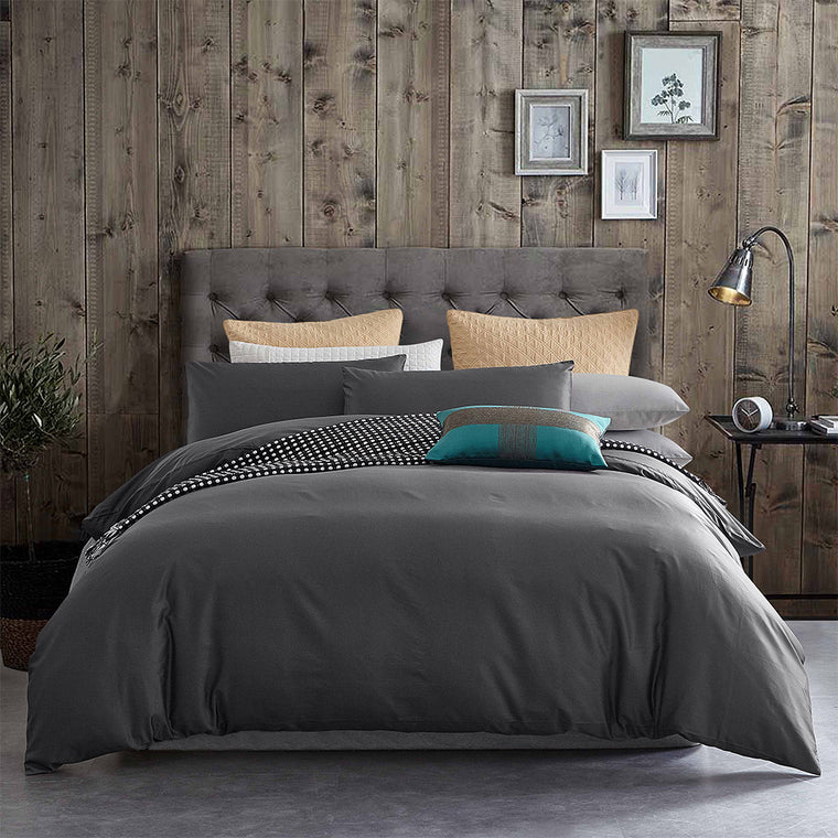 100% Cotton 650tc Soft Sateen Fabric Steel Grey Quilt Cover Set