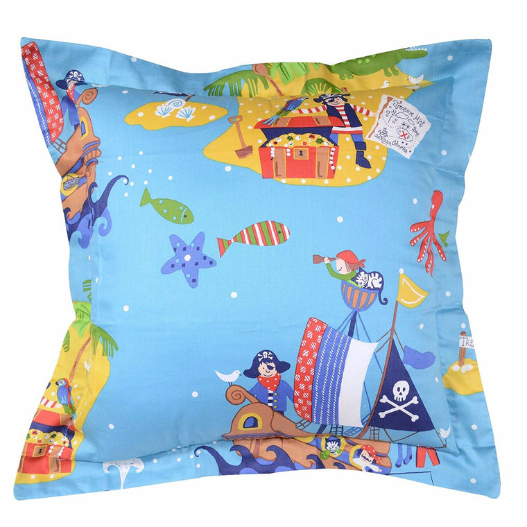 A Pair of 100% Cotton Sateen Pirate Kids Square Cushion Covers 45x45cm+5cm D