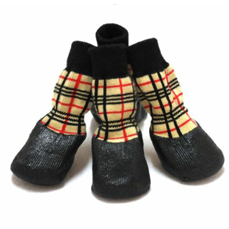 Pet Dog WaterProof Rain Shoes Boots Socks Non-slip Rubber Socks Yellow plaid