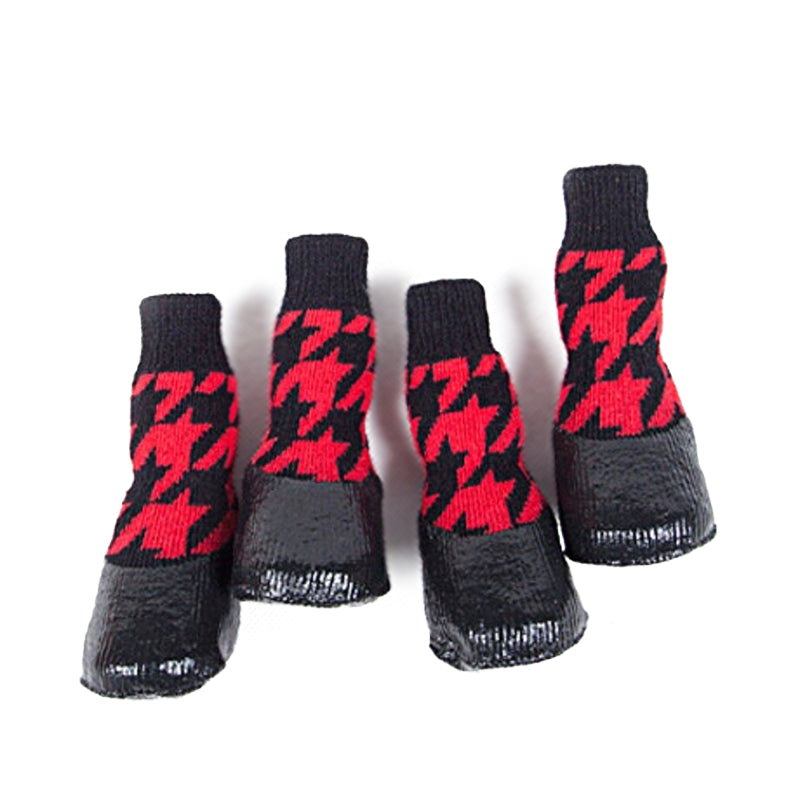 Pet Dog WaterProof Rain Socks Shoes Boots Non-slip Rubber Socks Red Pattern