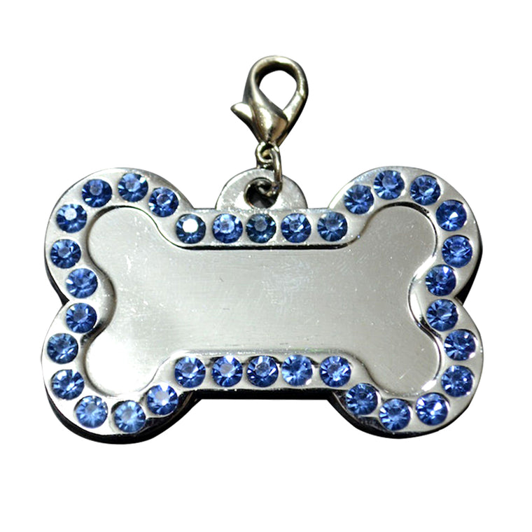 5 x Dog Pet Cat Stainless Charms Blue Rhinestone Loop Tag Pendants