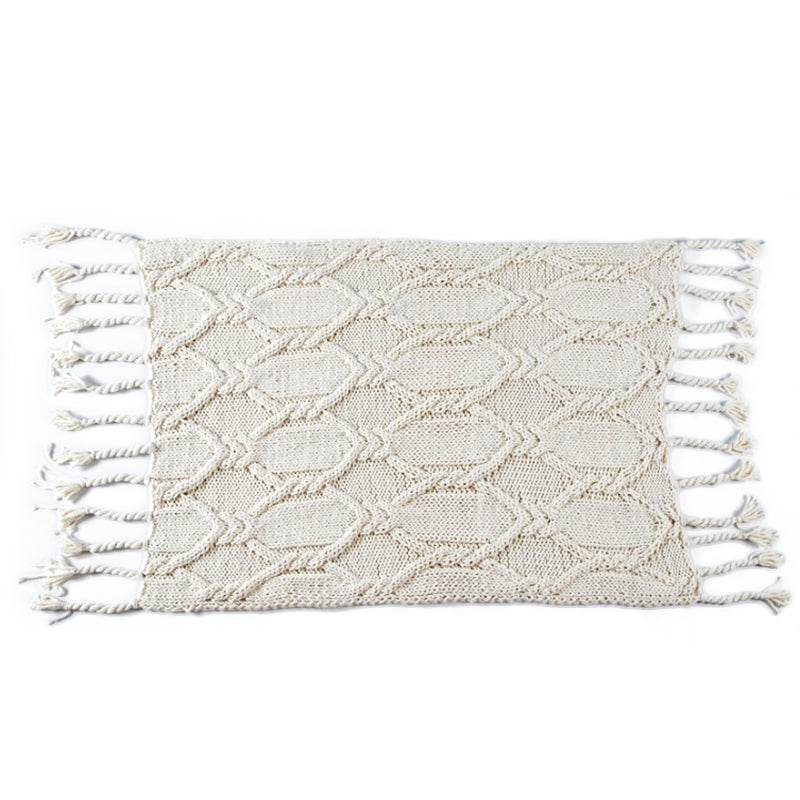 Acrylic Hand Knitted Blanket Exquisite Workmanship Tassel Throw Rug Beige 130x160cm