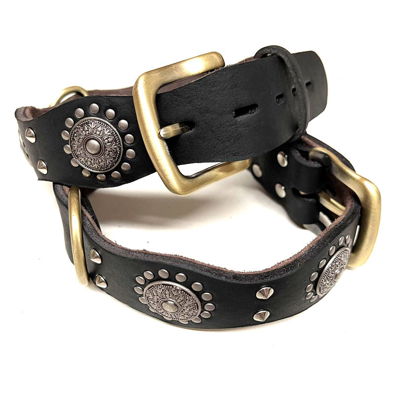 Top Quality Handmade Genuine Leather Safe Studded Pet Dog Collar Black