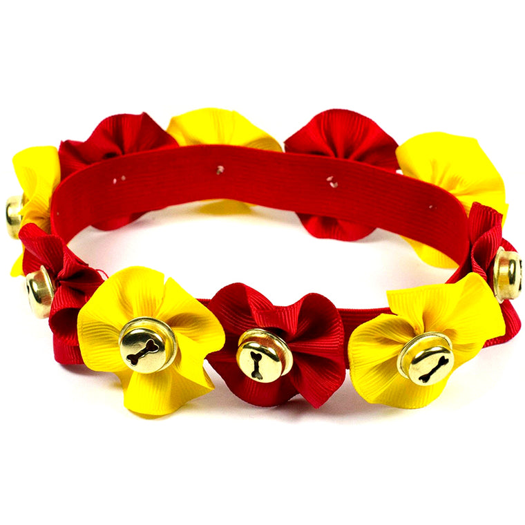 Dog Cat Pet Christmas Bell Neck Collar 100% Handmade Elastic Band Collar Yellow