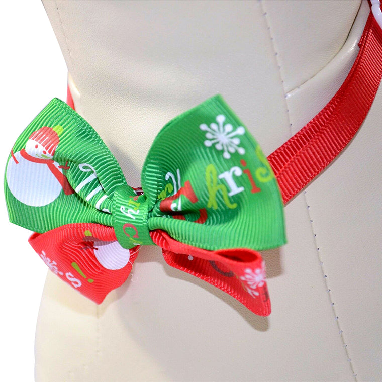 2 x Dog Cat Pet Christmas Bow Tie adjustable Necktie Collar Handmade Bowtie Snowman
