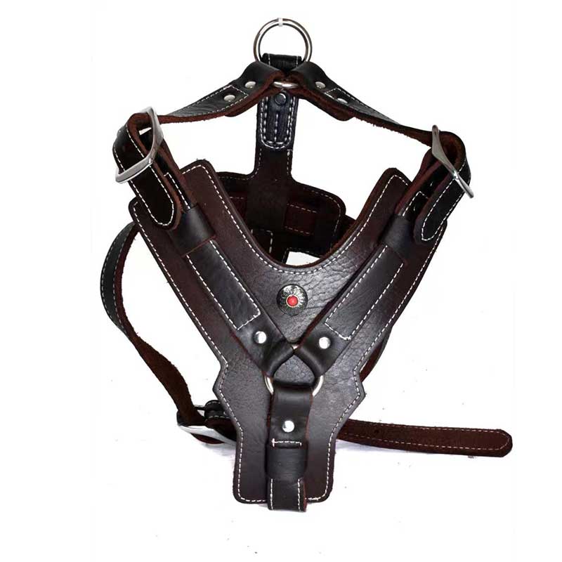 Top Quality Genuine Leather Large Breed Dog Harness Brown