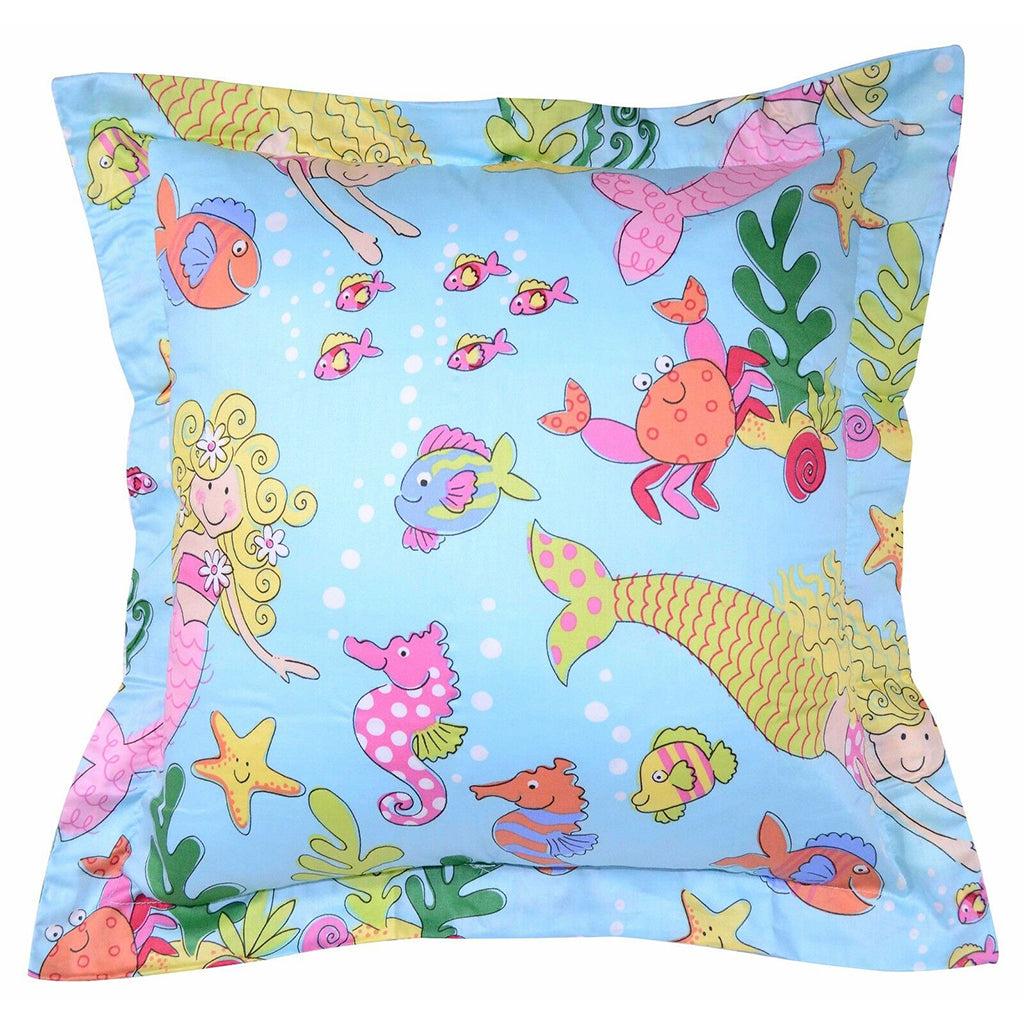 A Pair of 100% Cotton Sateen Mermaid Kids Square Cushion Cover 45x45cm+5cm