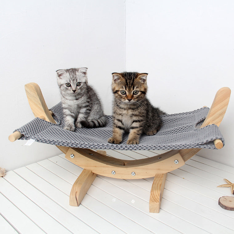 Pet Cat Hammock Solid Wood Breathable Mesh Bed Grey