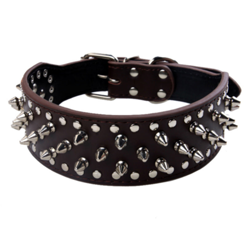 Dog Leather Collar Safe Spiked &Studded Adjustable Dog Collar Dark Chocolate
