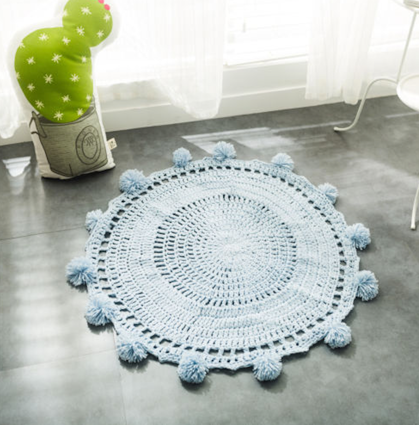 100% Handmade PomPom Acrylic Floor Rug Mat