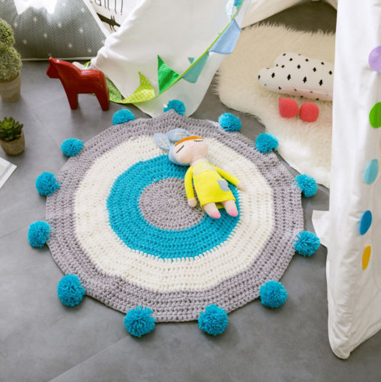 100% Handmade PomPom Acrylic Floor Rug Mat