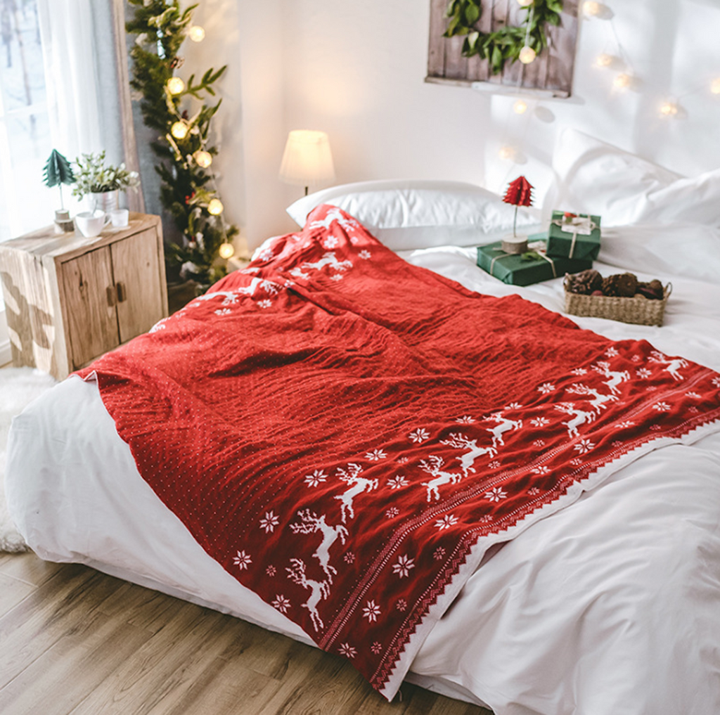 Christmas Knitted Acrylic Blanket 130x180cm Sofa Bed Home Decor Throw Rug