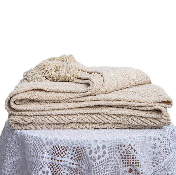 New Acrylic Chenille Tassel Knitted Blanket Bed Sofa Throw Rug 130x160cm