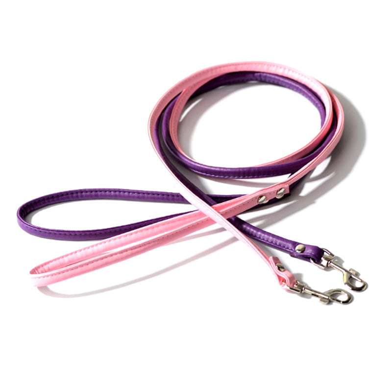 2 x Small Dog PU leather Leads Pup Pet Leashes Purple