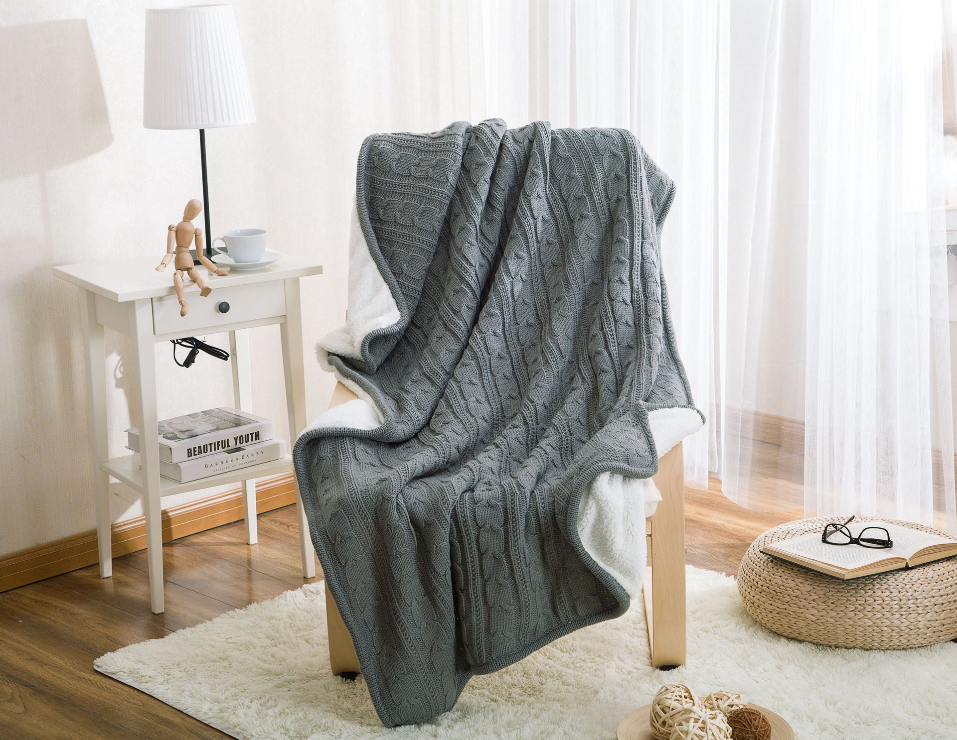 Furniture Large Sofa Throws Grey Chenille Blanket Grey Herringbone