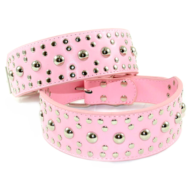 Pet Dog Leather Collar Mushroom Studs Adjustable Dog Collar Pink M L