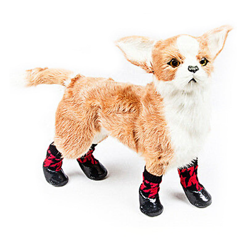 Pet Dog WaterProof Rain Socks Shoes Boots Non-slip Rubber Socks Red Pattern
