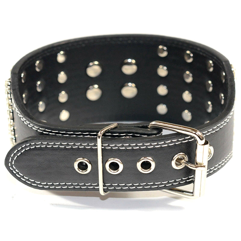 Dog Leather Collar 7.5cm Wide BlingBling Rhinestones Diamante Dog Collar M L